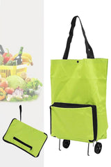 Foldable Wheeled Bag Cart Market Trolley Zippered Market Shopping Bag - Green - Swordslife