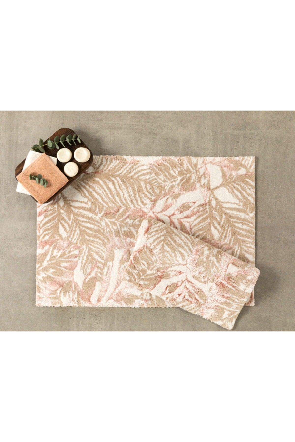 Foliage Cotton Flush Cotton Bath Set 60x90 + 50x60 Cm White-Light Grey-Pink - Swordslife