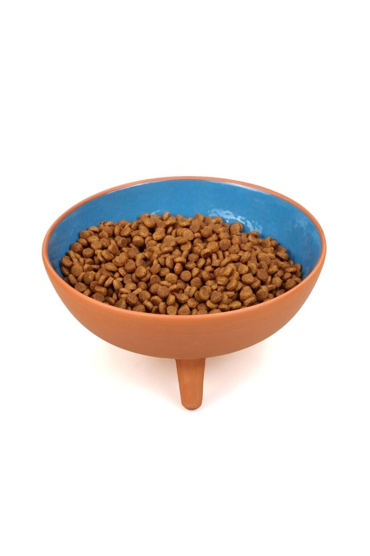 Footed Glazed Pottery Cat Food Container