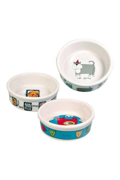 Ceramic Illustrated Food and Water Bowl for Cats