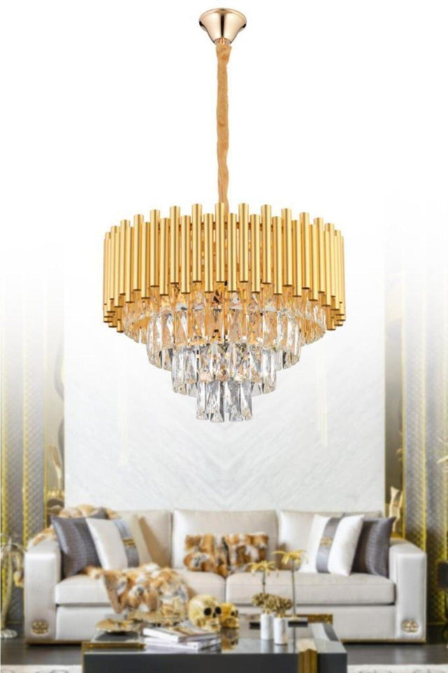 Alin 50' Gold Square Crystal Stone Chandelier - Swordslife