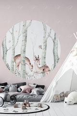 Forest And Gazelle Themed Round Circle Wall Sticker - Swordslife