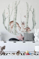 Forest And Gazelle Themed Round Circle Wall Sticker - Swordslife