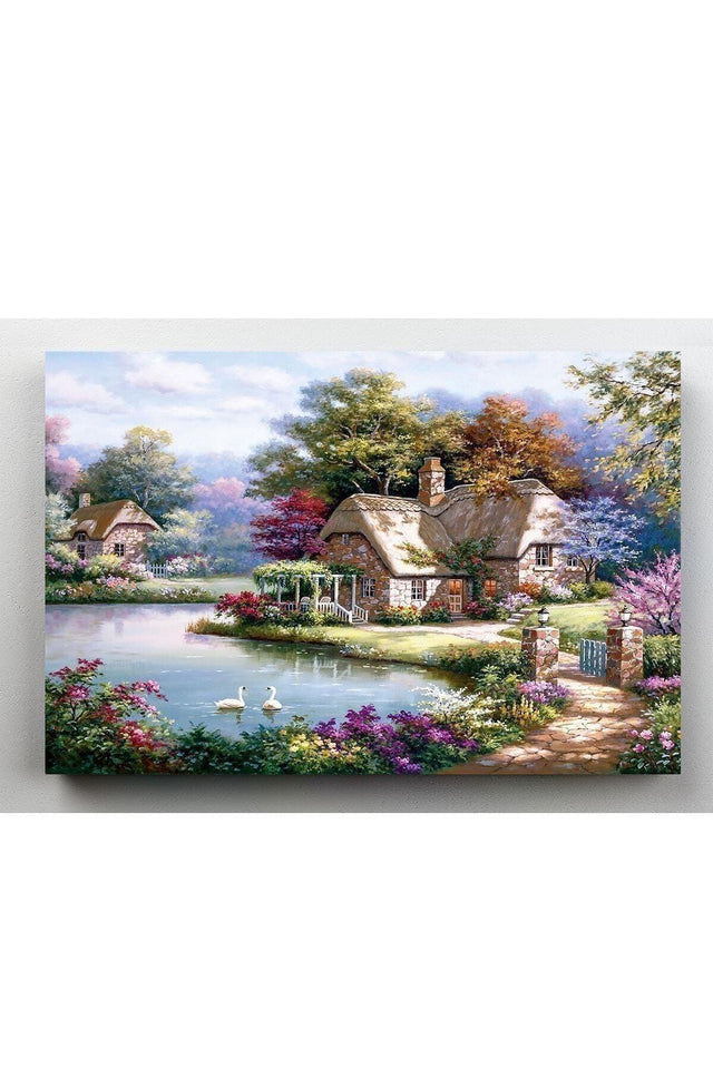 Forest Houses Pond Canvas Painting 60x120 cm - Swordslife