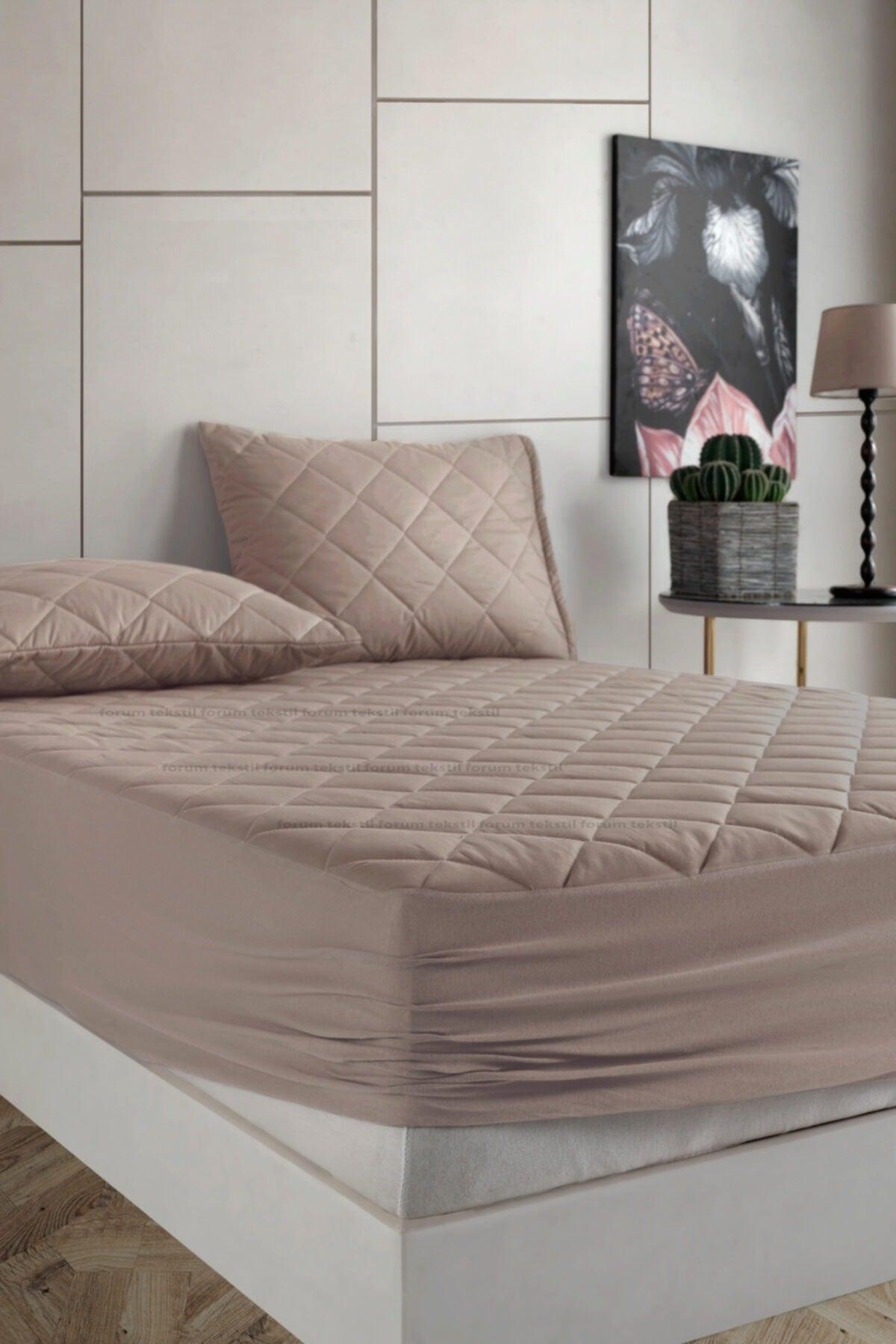 Formeya Colored Quilted 100% Cotton Elastic Bed Sheet Set (INCLUDING 2 CUSHION PROTECTOR) - Swordslife