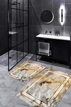 Luxury Gold Patterned Cotton Bath Mat with Anti-Slip Base