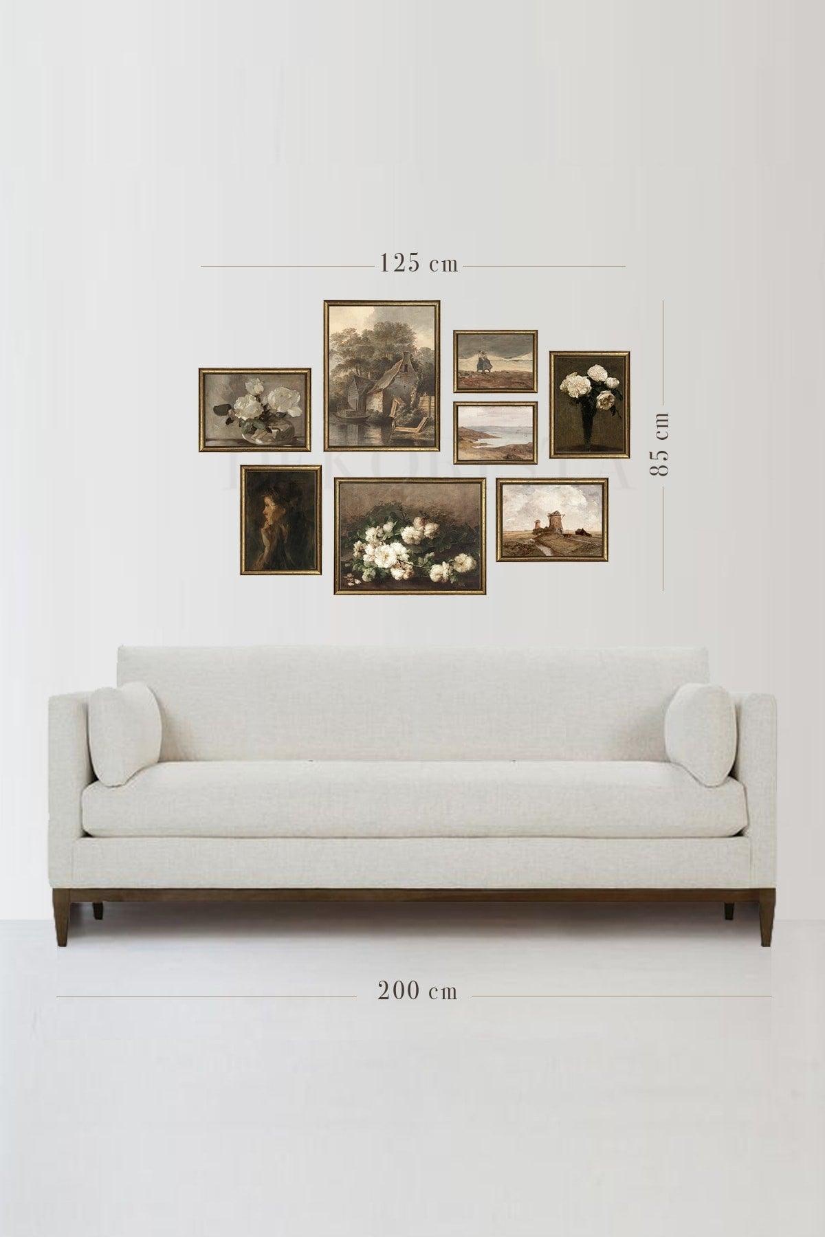 Framed Vintage Set of 8 Paintings, Gallery Wall, Art Print, Painting - Swordslife