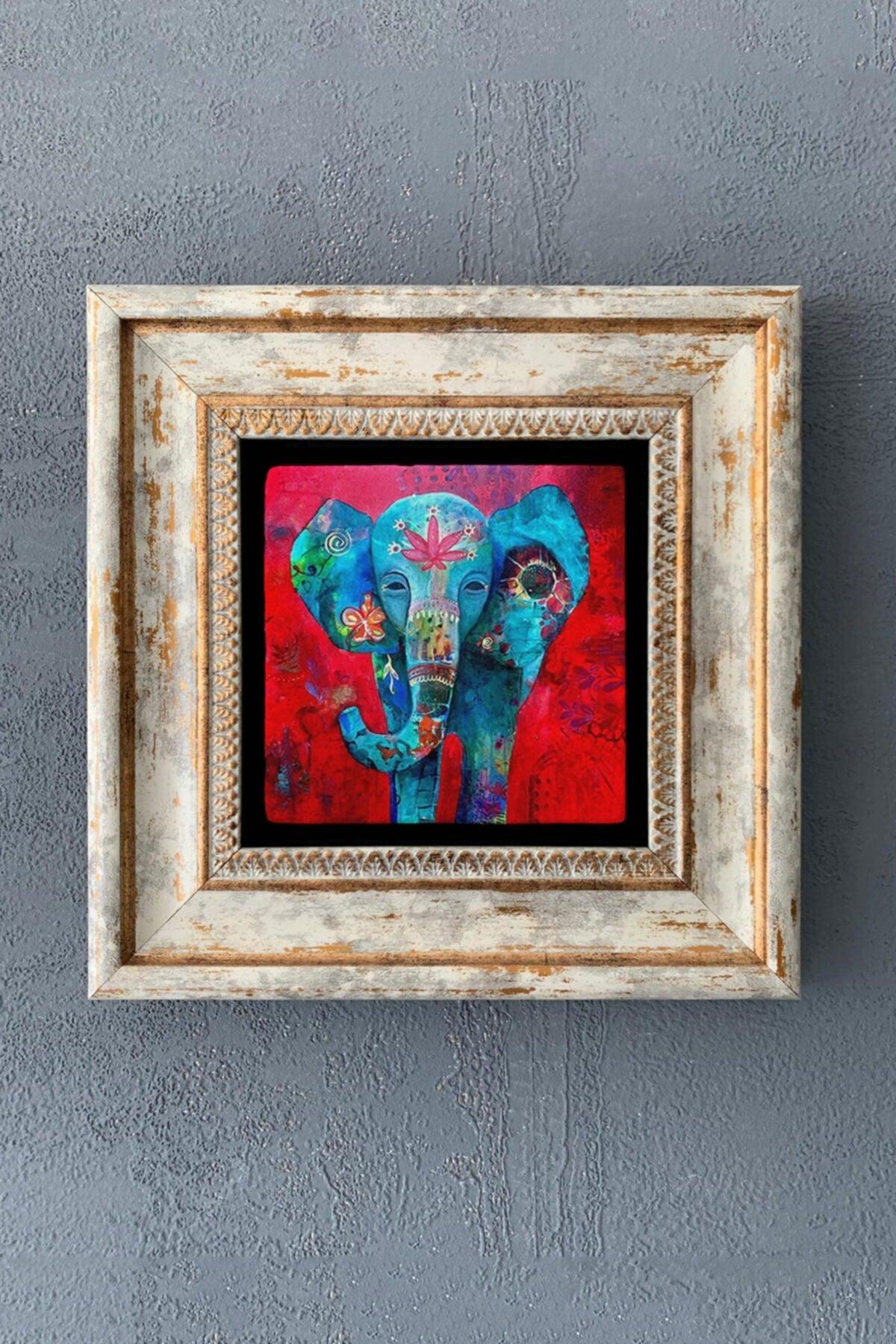 Framed Stone Wall Decor Painting Elephant 20cm X