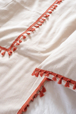 Full Organic Linen Tile Pompom Double Duvet Cover Pillow Set - Swordslife