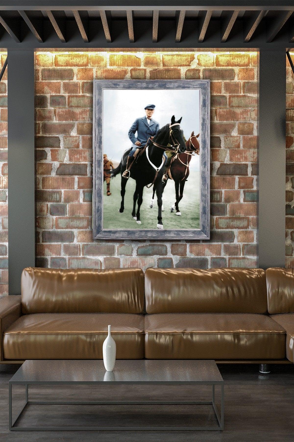 Atatürk Portrait on Horse with Smoked Frame - Swordslife