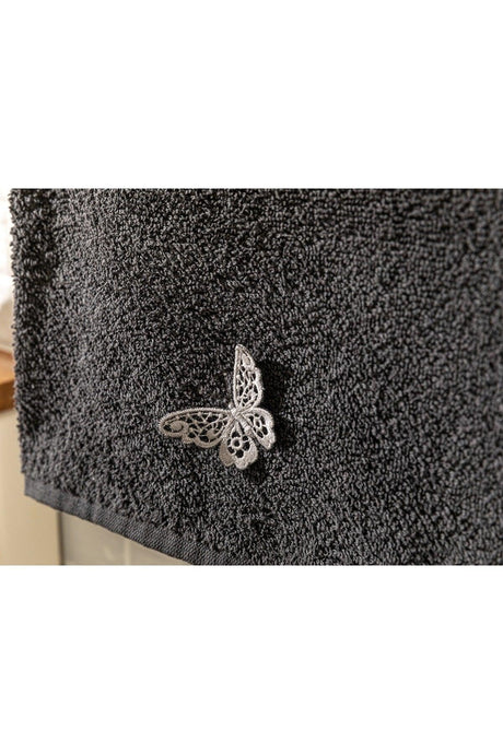 Galia Butterfly Embroidered Cotton Hand Towel 50x76 Cm Anthracite - Swordslife