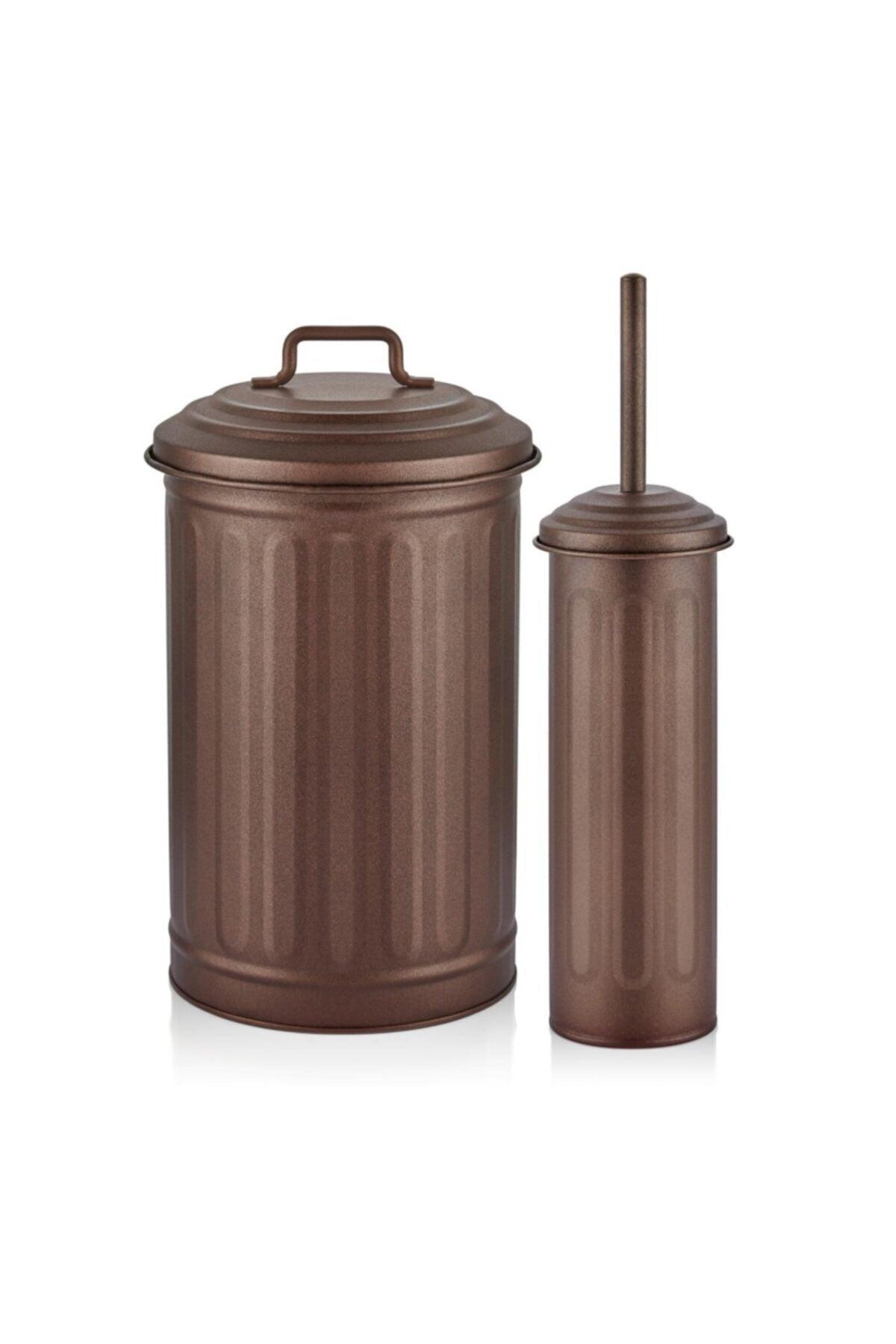 Galvanized Dustbin & Toilet Brush Set