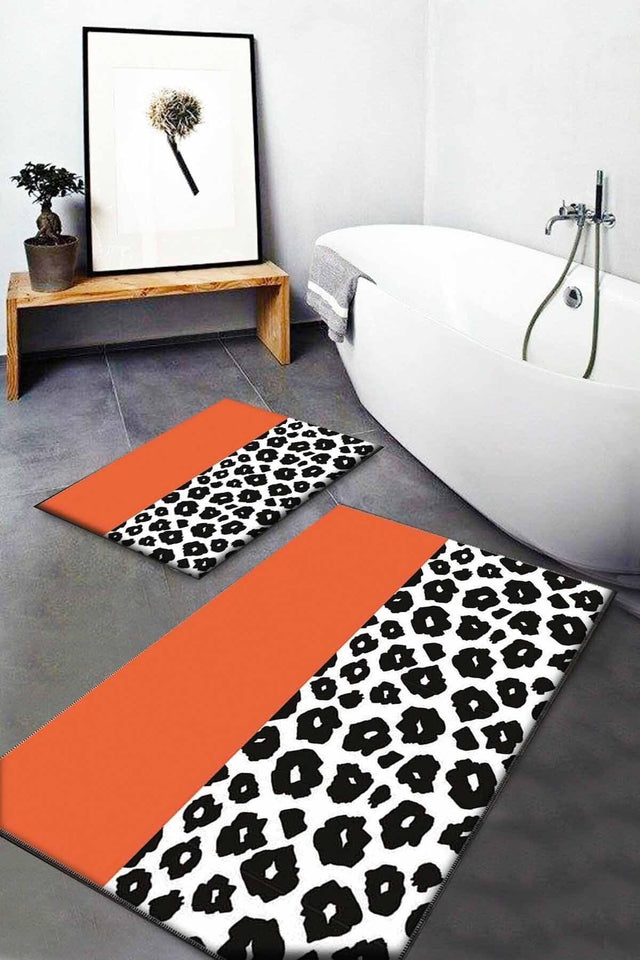 Gardenia Patterned Washable Non-Slip Base 2 Pcs. Bathroom Carpet Doormat Closet Set Bath-0047 - Swordslife