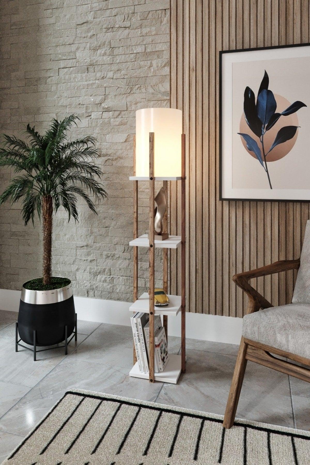 Gardenya White Walnut 3 Layers Modern Decorative Wooden Mdf Floor Lamp - Swordslife