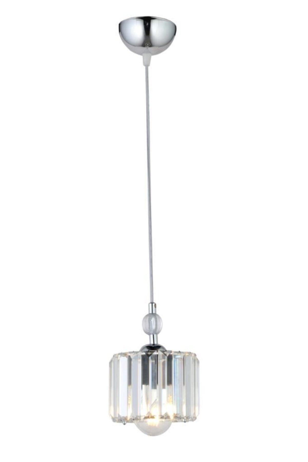 Dolunay Single Y-10 Chrome Stone Installation Chandelier