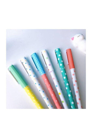 Polka Dot Patterned Ballpoint Pen Set of 6