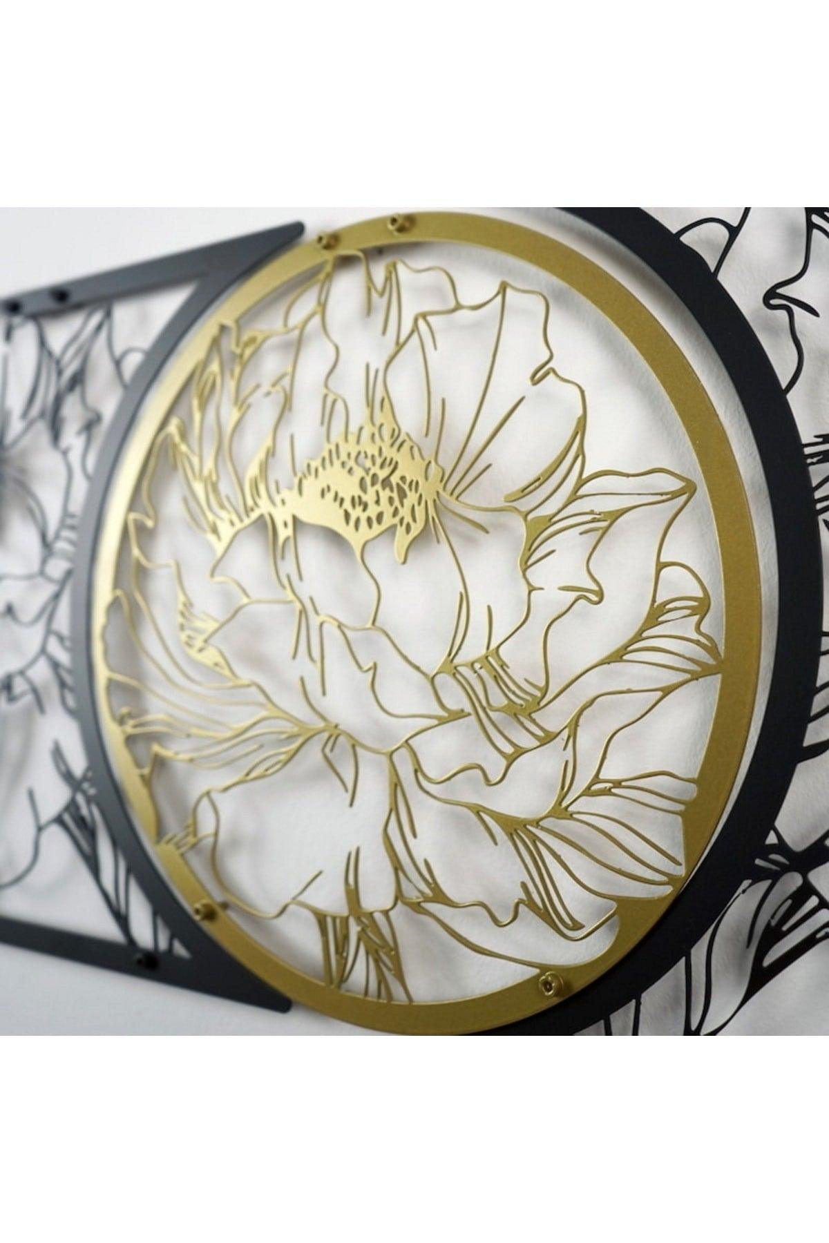 Three Flowers In Geometric Shapes Metal Wall Decor , Metal Wall Decor - Swordslife