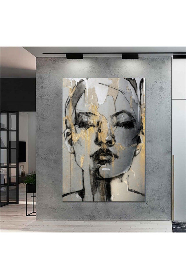 Giant Size Decorative Pencil Drawing Abstract Woman Canvas Painting (80cm X 120cm) - Swordslife