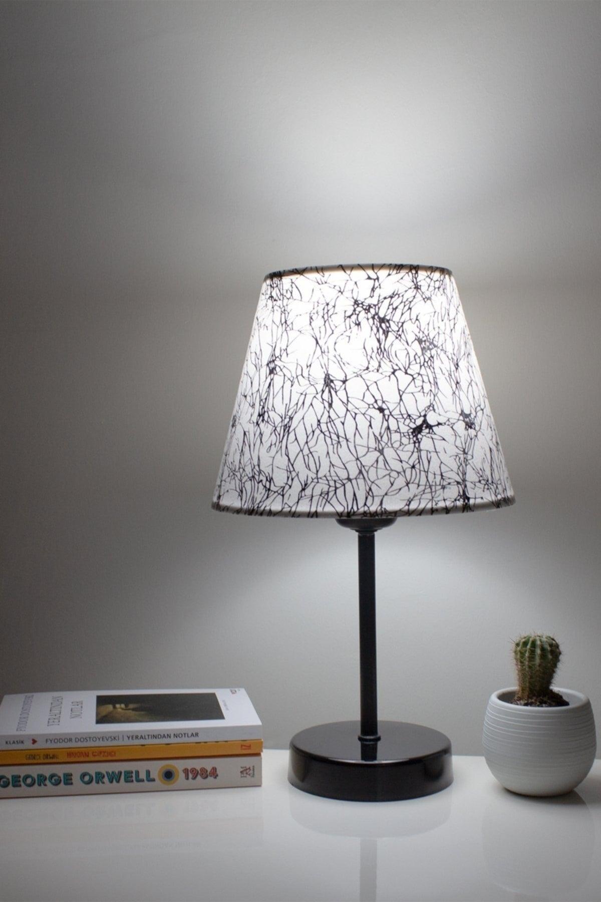 Foiled Modern Bedroom Lampshade Black Footed Table Lamp - Swordslife