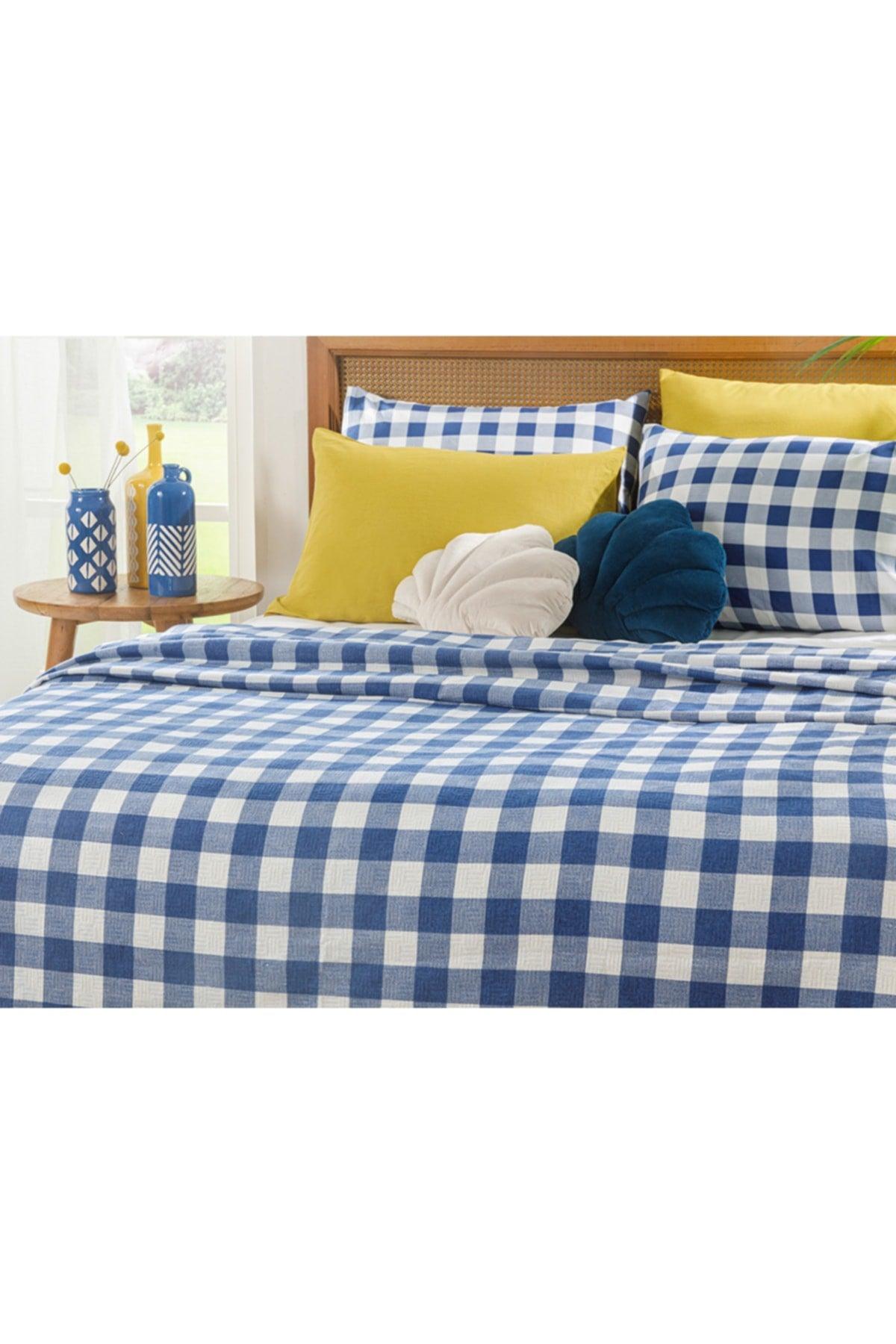 Gingham Printed Double Pique 200x220 Cm Navy Blue - Swordslife