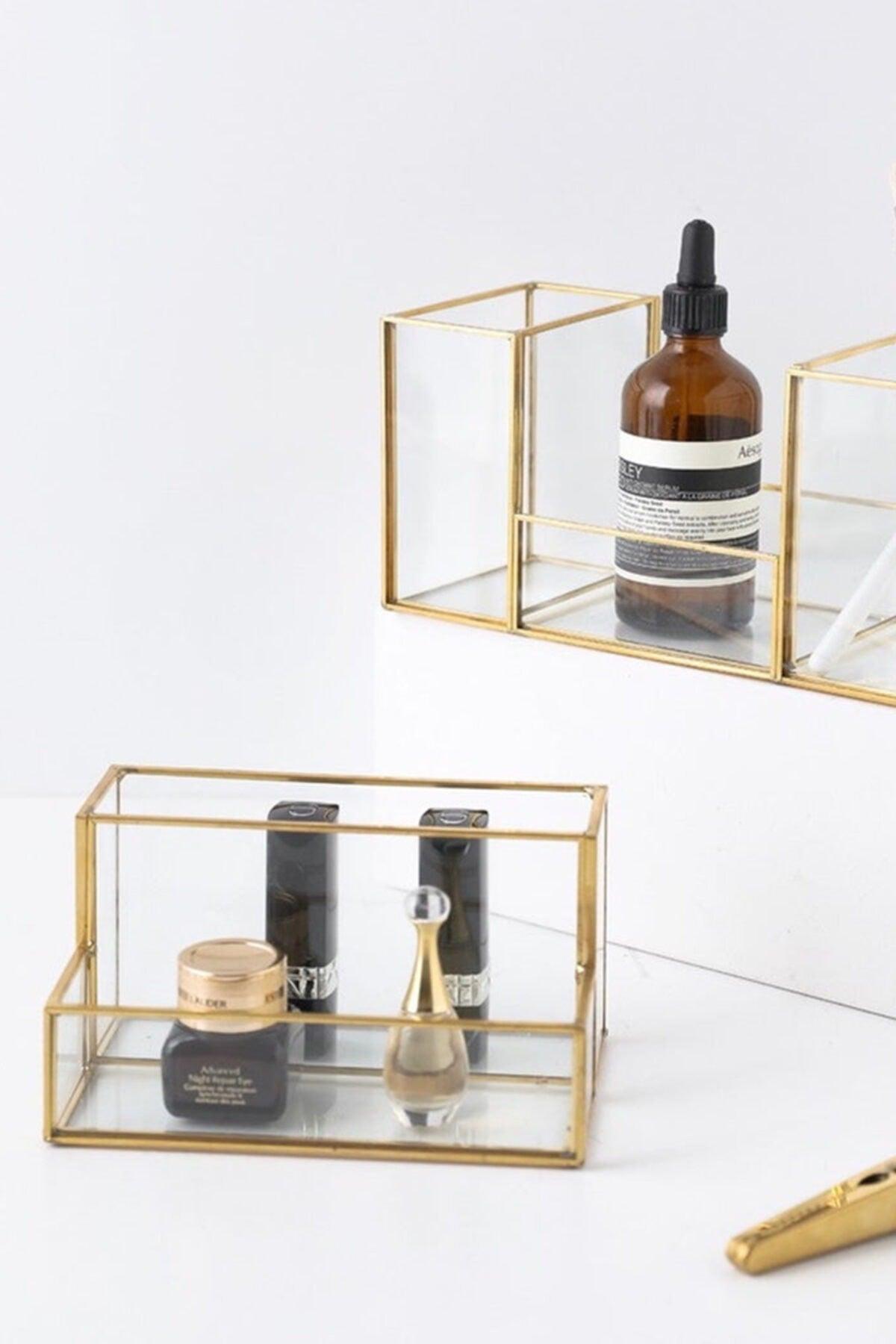 Glass Gold Pen Holder Makeup Organizer