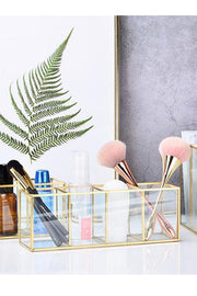Glass Gold Four Compartment Makeup Brush Holder