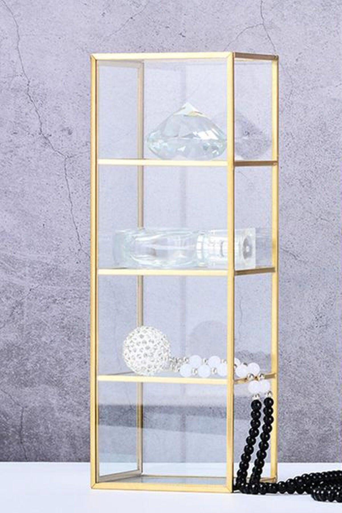 Glass Gold Four Compartment Makeup Brush Holder
