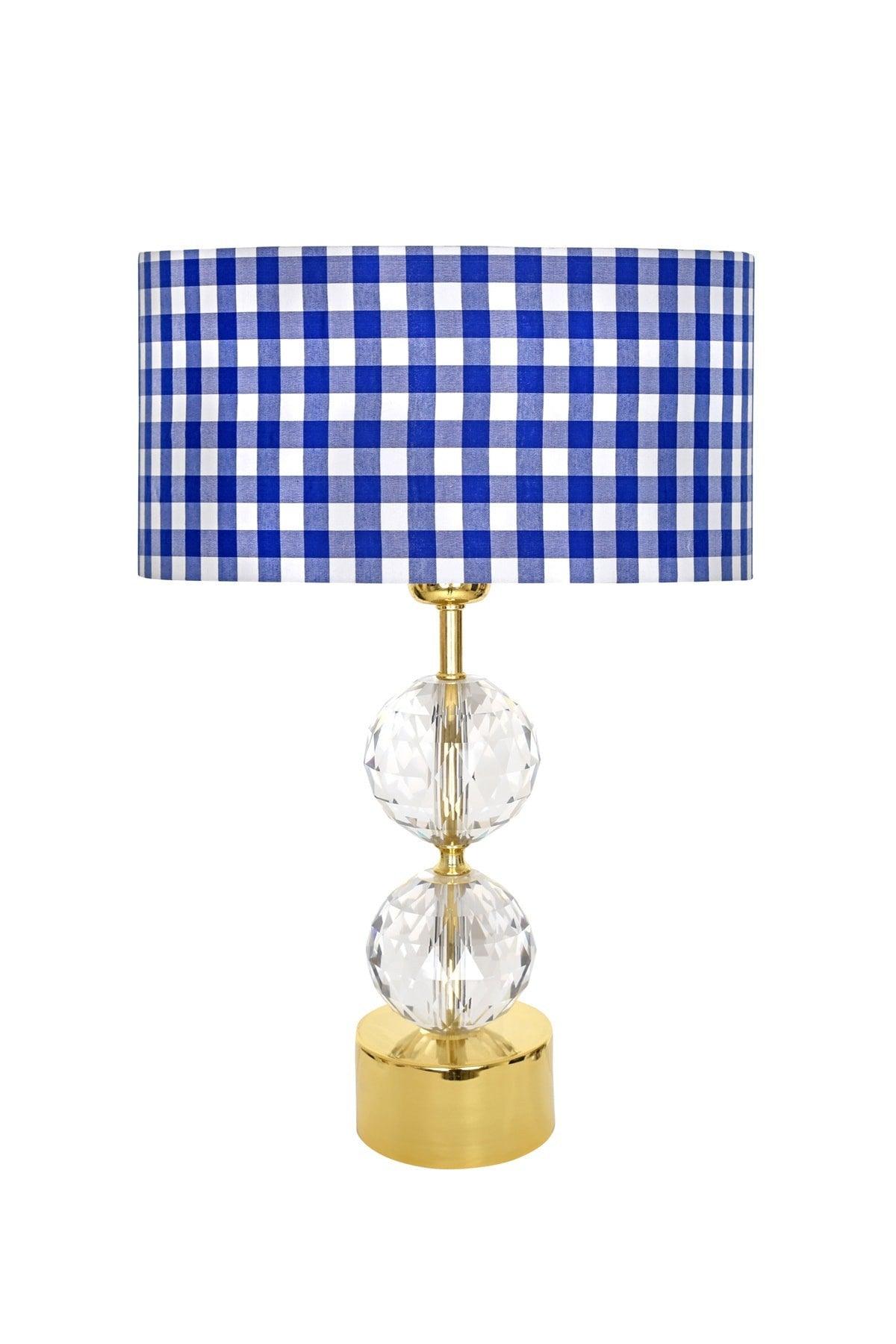 Gld-krs01 Gold Footed Crystal Lampshade - Blue Plaid - Swordslife