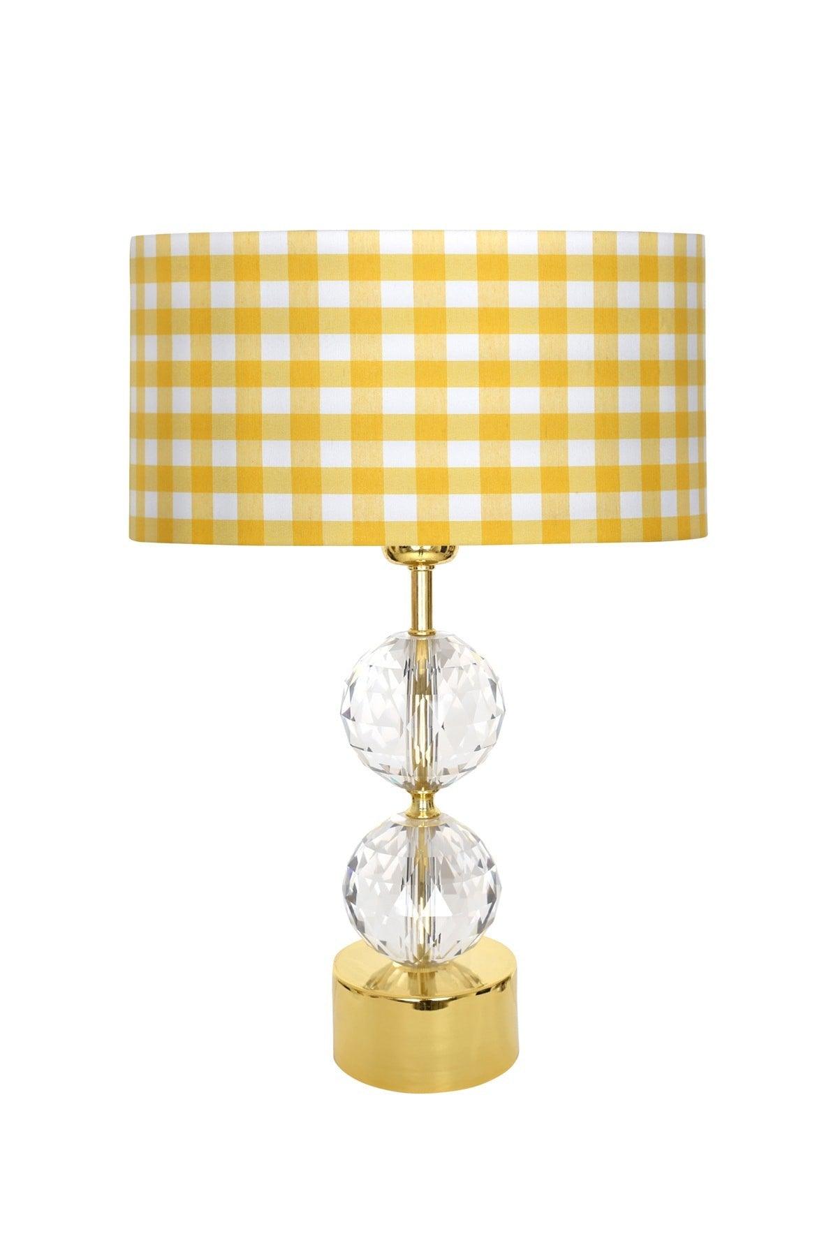 Gld-krs01 Gold Footed Crystal Lampshade - Yellow Plaid - Swordslife