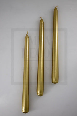 Gold 3 Pack Candlestick Bright Candle Metallic Plated Body 1st Quality Long Stick Tapered - Swordslife