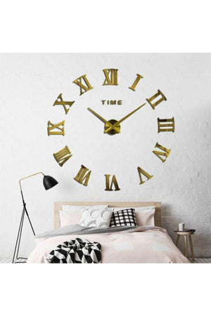 Gold Decorative 3d Plexi Mirror Roman Numeral Large Size Wall Clock - Swordslife