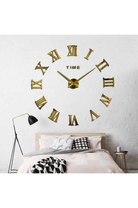 Gold Decorative 3d Plexi Mirror Roman Numeral Large Size Wall Clock - Swordslife