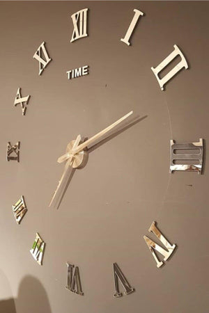 Gold Decorative 3d Plexi Mirror Roman Numeral Large Size Wall Clock - Swordslife