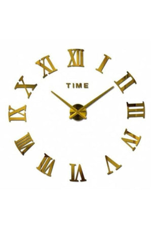 Gold Decorative 3d Plexi Mirror Roman Numeral Large Size Wall Clock - Swordslife