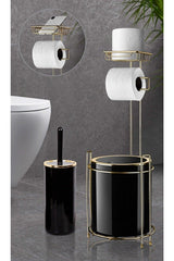 Gold Ersatz-Wc-Papier - runde schwarze Müll-Buchse und Wc-Brush-Set - Swordslife