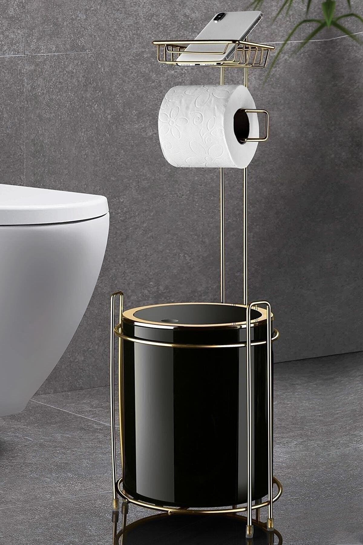 Gold Backed Wc Paper Holder And Round Black