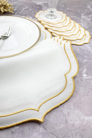 Gold Colored Double Wrap Embroidered 12 Piece Set Placemat And Cocktail Napkin - Swordslife