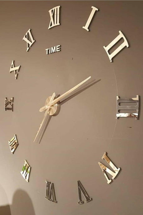 Gold-gold Decorative 3d Wall Clock Plexiglass With Roman Numerals - Swordslife