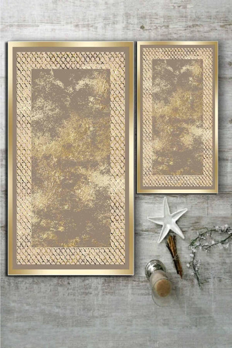 Gold Tumbled Patterned 2 Piece Carpet Set (60x100/40x60) - Wlly1185 - Swordslife