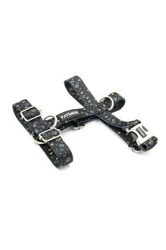 Adjustable Gold-Colored Dog Harness with Metal Buckles and Polyester Strips