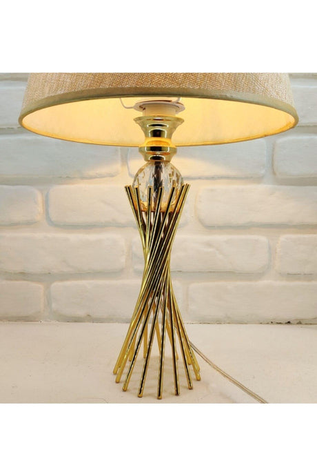 Gold Plated Twirl Metal Leg Crystal Glass Bulk White Cap Lampshade Table Lamp - Swordslife