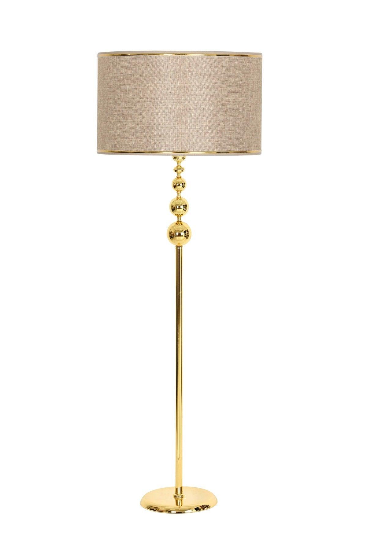 Gold Plated Triple Sphere Flat Single Leg Metal Floor Lamp Gold Striped Cylinder Light Brown Head - Swordslife