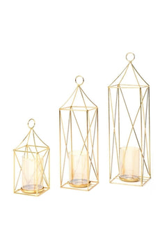 Gold rustic candle holders in three sizes - home decor set