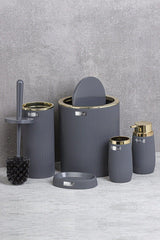Gold Series Anthracite Striped Round 5 Pcs Bathroom Set - Swordslife