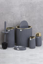 Gold Series Anthracite Striped Round 5 Pcs Bathroom Set - Swordslife