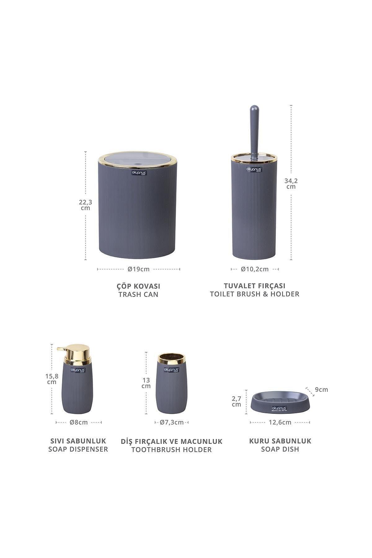 Gold Series Anthracite Striped Round 5 Pcs Bathroom Set - Swordslife