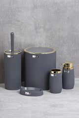 Gold Series Anthracite Striped Round 5 Pcs Bathroom Set - Swordslife