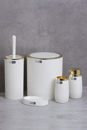 Gold Series White Striped Round 5 Piece Bathroom