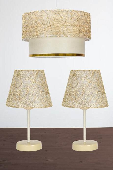 Gold String Chandelier Lampshade Set Triple Bedroom Lighting - Swordslife