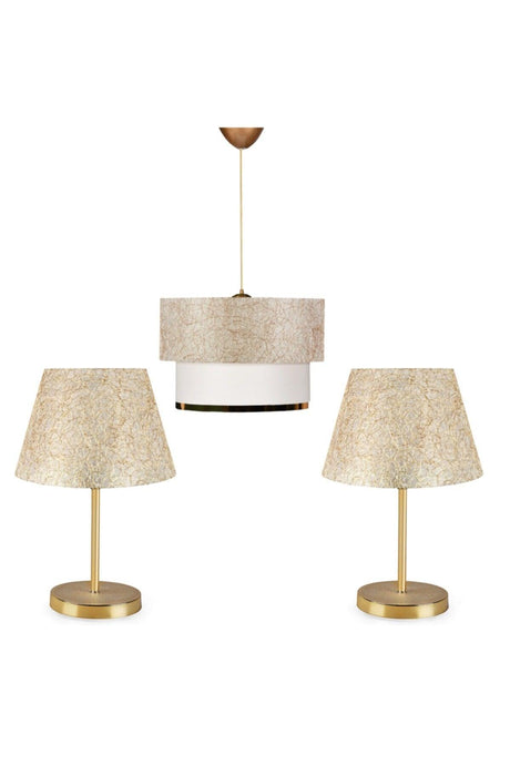 Gold Thread Fabric Deco Cake Pendant Lamp And Lara Gold Lampshade Set - Swordslife